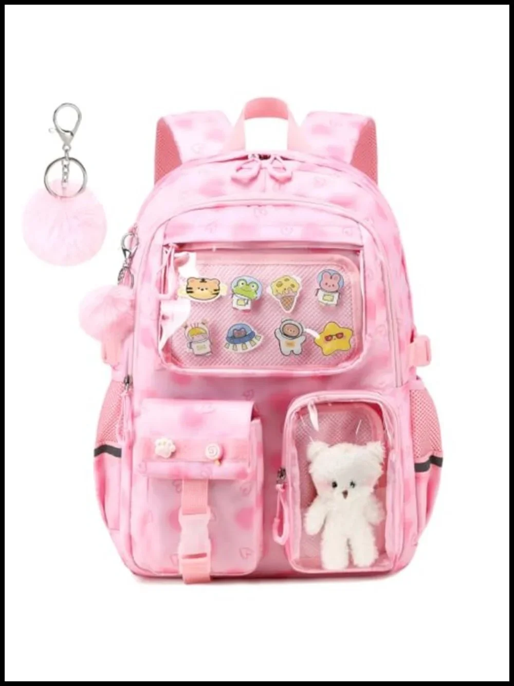 Cute Aesthetic Kawaii Backpack with Pin Display Window Kids School Bookbag